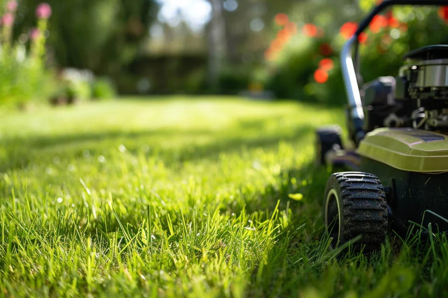 self-propelled electric lawn mower with battery and charger